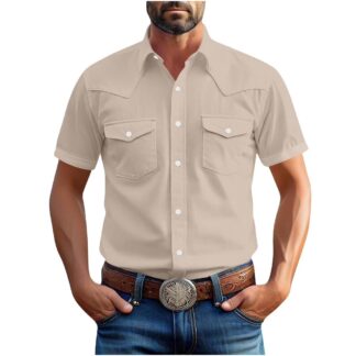 FRSASU Western Cowboy Shirts for Men Pearl Snap Button Down Cotton Work T-Shirt Men's Casual Shirt Jacket with Two Pocke