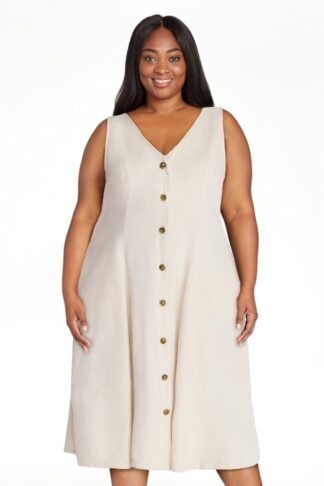 Time and Tru Women's Sleeveless Button Down Linen Blend Dress, Sizes XS-XXXL