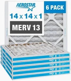 Aerostar 14x14x1 MERV 13 Pleated Air Filter AC Furnace Air Filter 6 Pack