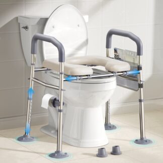 Raised Toilet Padded Seat with Handles 400lbs, Adjustable Safety Toilet Chair for Elderly, Pregnant and Handicap, Fits Any Toilet