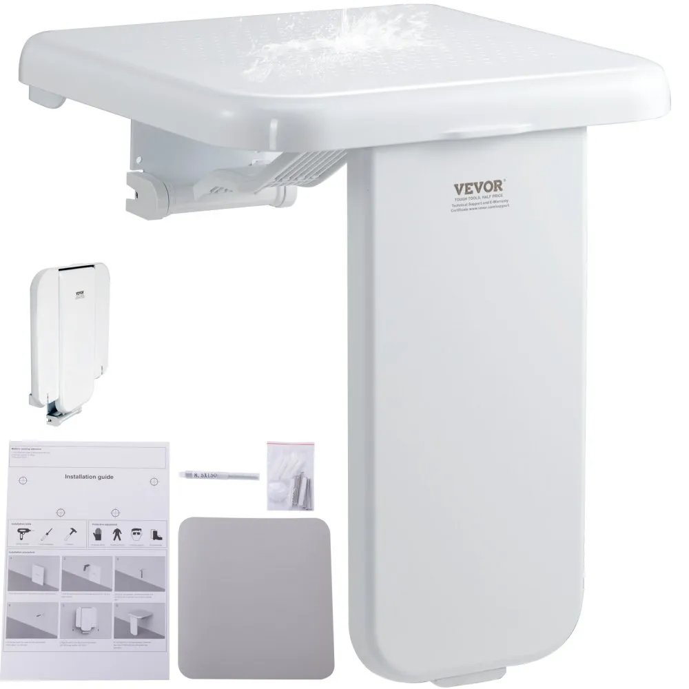 VEVOR Folding ABS Shower Seat, 15.7'' x 16.7'' Unfolded, Wall Mounted Fold Up Shower Bench with 440 lbs Load Capacity