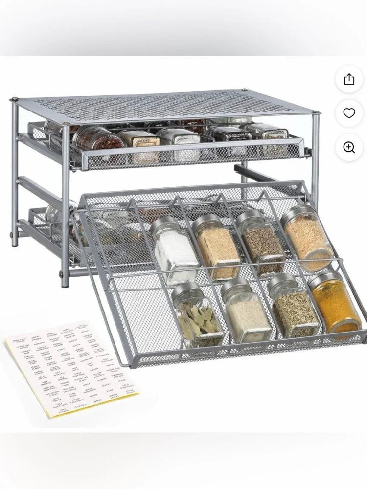 30-Bottle Spice Rack with Drawer Organizers, 3-Tier - Metal
