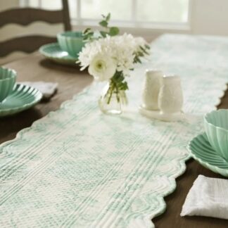 The Pioneer Woman Agatha Quilted Fabric Table Runner, Green & White, 14" x 90"