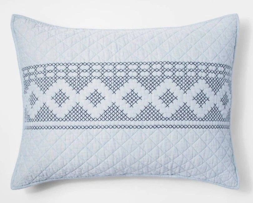 Threshold Blue Chambray Stitch Pillow Sham - 1 Standard - Blue -