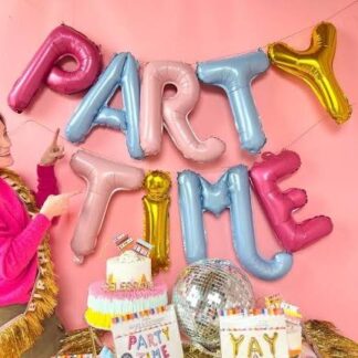 Packed Party 'Party Time' Multicolor Mylar Balloon Banner, Birthday Balloons