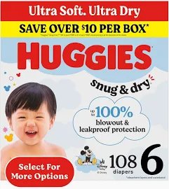 Huggies Snug & Dry Baby Diapers, Size 6 (35+ lbs), 108 Count