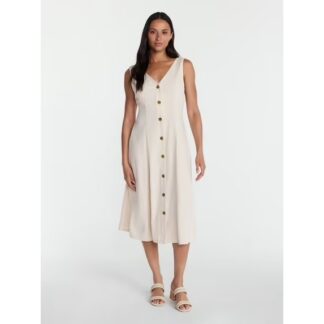 Time and Tru Women's Sleeveless Button Down Linen Blend Dress, Sizes XS