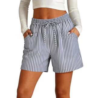 ClodeEU Women's Striped Drawstring Elastic Waist Shorts 3XL