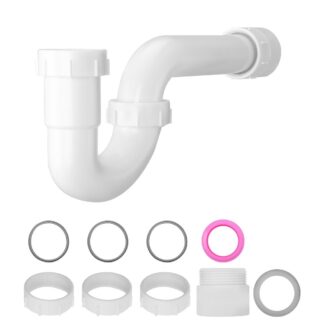 KFFKFF 1-1/2 Inch P-Trap Sink Drain Kit with Threaded Adapter and Leak-Resistant Washers, Durable PP Plastic Basin Waste