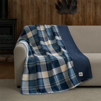 Pawz Plush Oversized Throw Blanket for Couch or Bed, Soft Flannel Fleece, Navy Blue Plaid, 50"x72"