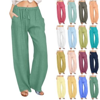 Otvok Women's Straight Leg Pants Solid Cotton Linen Drawstring (UPC 83456)