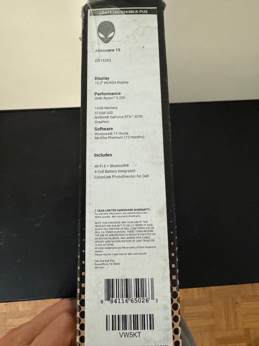 Alienware 15.3" WUXGA 165Hz Gaming AMD Ryzen 5 220 RTX 4050 GDDR6 16GB 512GB SSD - Image 15