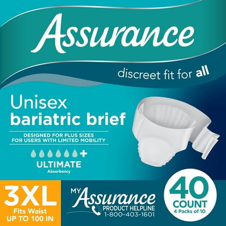 Assurance Unisex Maximum Incontinence Briefs with Tabs Bariatric 40 Count