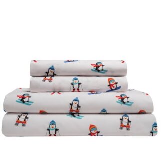 Holly Jolly Microfiber Holiday Print Sheet Set Twin Alpine Penguin