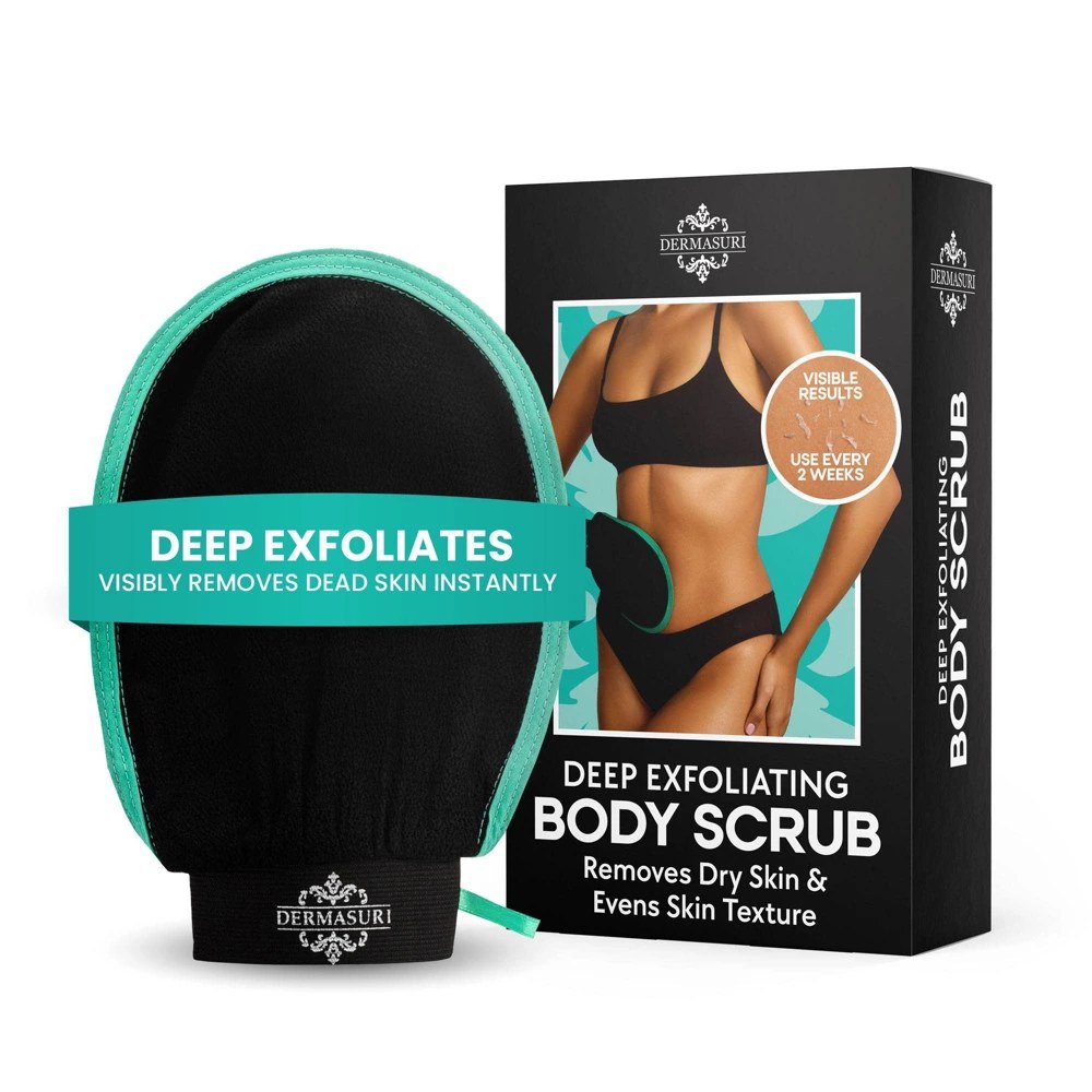 Dermasuri Exfoliating Glove - Exfoliating Mitt Body Scrubber Dead Skin Remover and Tan Remover (1 Pack)