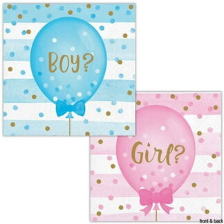 Baby Shower Gender Reveal Girl or Boy Balloons Small Napkins (16ct)