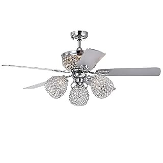 Jasper Silver 52-Inch 5-Blade Lighted Ceiling Fan with Multiple Crystal Lamps Remote Controlled