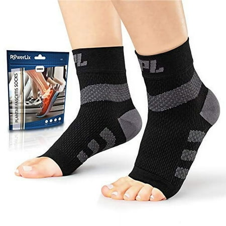 Powerlix Plantar Fasciitis Socks (Pair) Ankle Support Brace for Women & Men Toeless Compression Foot Sleeve for Neuropathy Arch and Heel Pain - Better Than Night Splint & Insoles