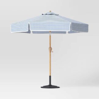 6.5'x6.5' Valence Outdoor Patio Umbrella with Trim Blue/Ivory - Threshold™ designed with Studio McGee