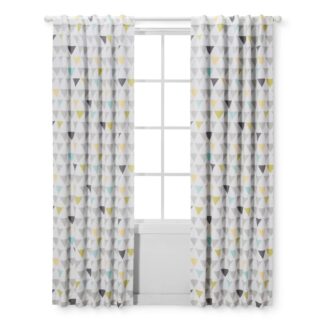 Cloud Island Blackout Curtain Panel Triangles (42" X 84") - Gray/Yellow/Green- New