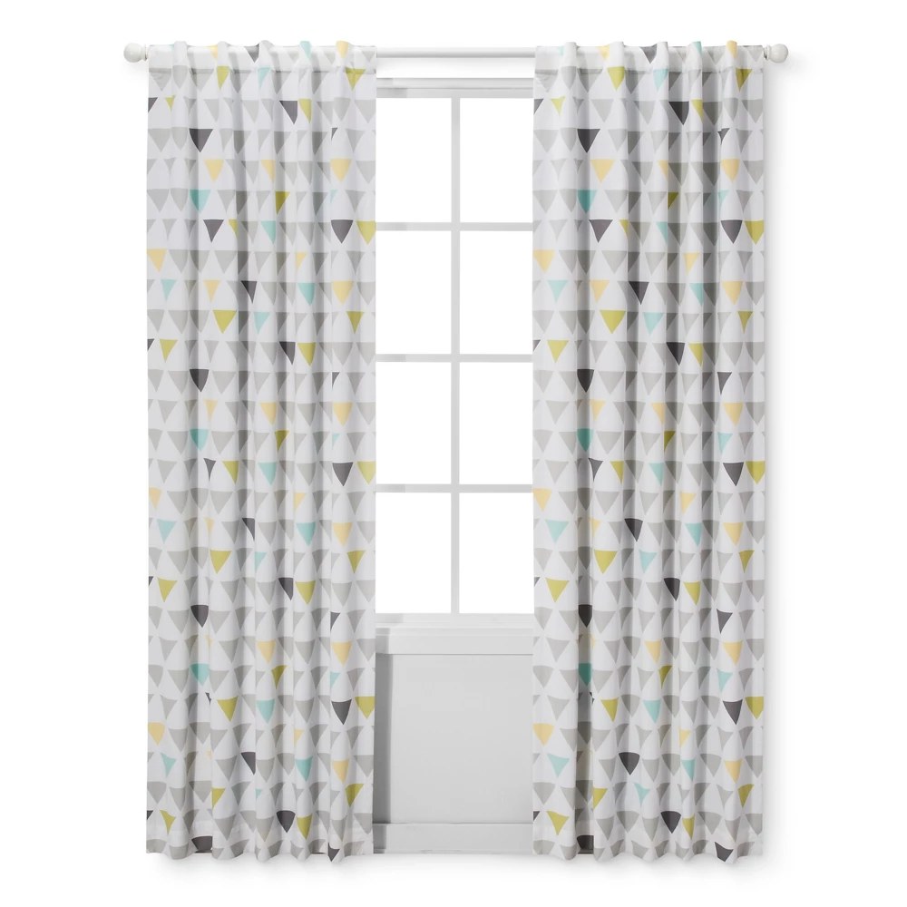 Cloud Island Blackout Curtain Panel Triangles (42" X 84") - Gray/Yellow/Green- New