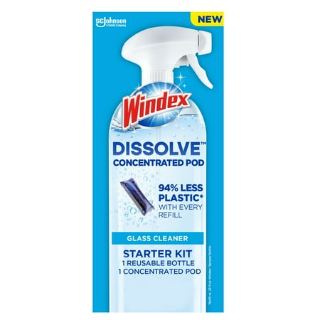Windex® Dissolve™ Concentrated Pods Glass Window Cleaner Starter Kit contains 1 Reusable Bottle 1 Concentrated Dissolvable Pod