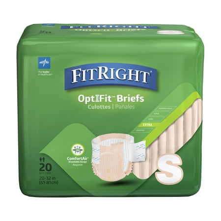 FitRight OptiFit Extra Briefs with Tabs Adult Incontinence Brief Moderate Absorbency Small 20 -32 20 Count