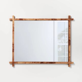 24" x 30" Burl Wood Cross Corner Decorative Wall Mirror Natural - Threshold designed with Studio McGee