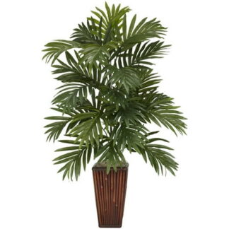 Nearly Natural 32 Areca Palm with Bamboo Vase Artificial Plant Green