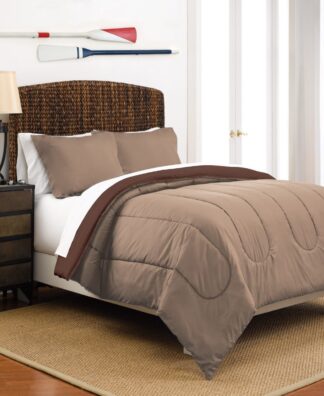 Twin Reversible Comforter Set Khaki/Chocolate - Martex: Polyester, Machine Washable, Lightweight Fabric with Sham