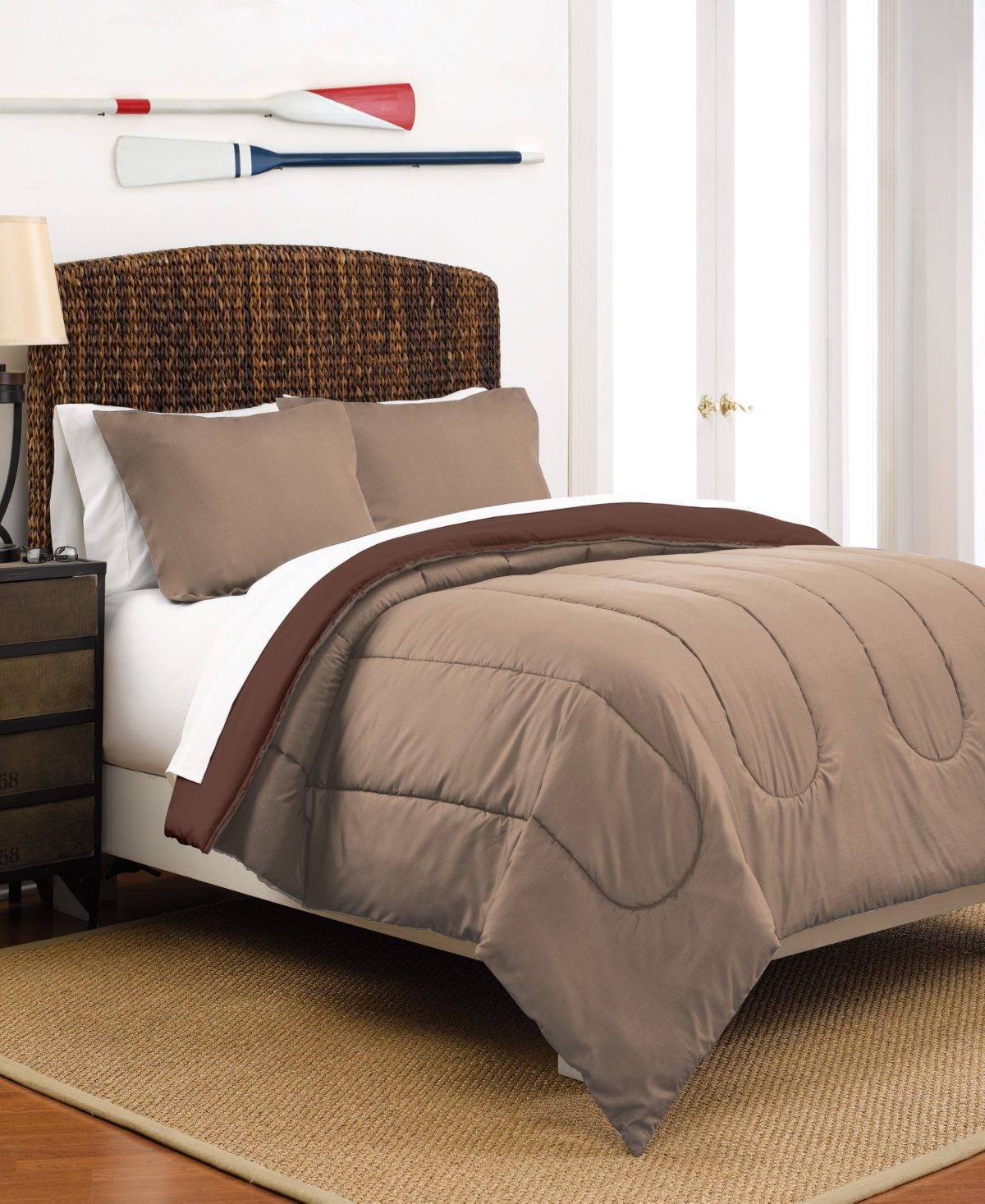 Twin Reversible Comforter Set Khaki/Chocolate - Martex: Polyester, Machine Washable, Lightweight Fabric with Sham
