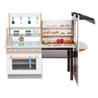 Little Tikes Real Wood Cafe & Bakery 20-Piece Wooden Pretend Play Kitchen Toys Playset  Realistic Lights & Sounds  Dual-Sided Play  Multi-Color  Kids Girls Boys Ages 3 4 5+