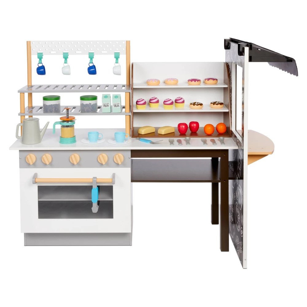 Little Tikes Real Wood Cafe & Bakery 20-Piece Wooden Pretend Play Kitchen Toys Playset Realistic Lights & Sounds Dual-Sided Play Multi-Color Kids Girls Boys Ages 3 4 5+