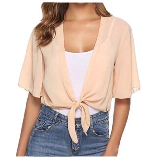 Women's Chiffon Cropped Bolero Sheer Shrugs for Dress Short Sleeve