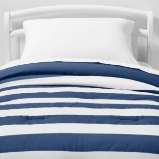 Toddler Rugby Striped Kids' Comforter Navy - Pillowfort™: OEKO-TEX Certified, Toddler Bedding, 58"x42"