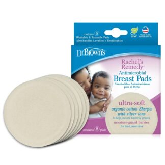 Dr. Brown s Rachel s Remedy Antimicrobial Breast Pads  Ultra-soft Organic Sherpa with Silver Ions-Absorbent  Washable  & Reusable  6 Count