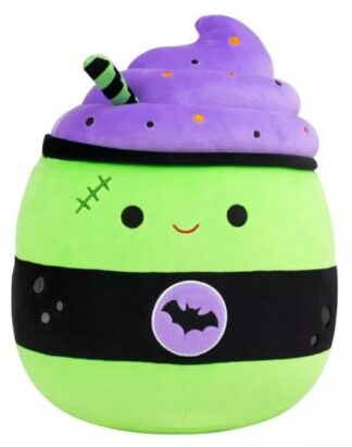 Squishmallows 12" Green and Purple Latte with Stitches and Bat Logo Medium Plush Halloween