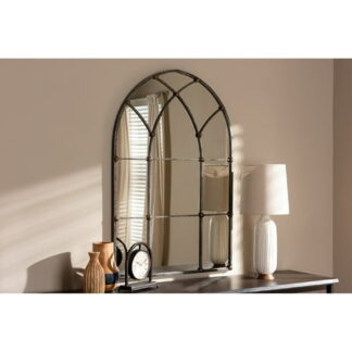 Baxton Studio Tova Vintage Farmhouse Antique Silver Finished Arched Window Accent Wall Mirror