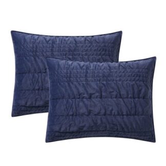 Mainstays Solid Navy Zig Zag Stripe Reversible Crystal Mink Pillow Shams  King (2 Count)