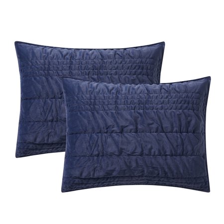 Mainstays Solid Navy Zig Zag Stripe Reversible Crystal Mink Pillow Shams King (2 Count)