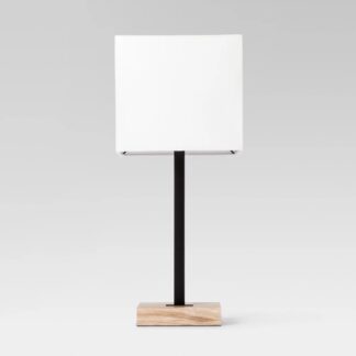 Wood Square Base Table Lamp Black (Includes LED Light Bulb) - Project 62