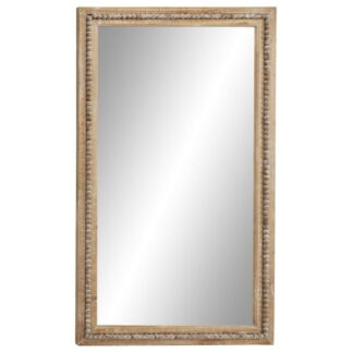 DecMode Brown Bohemian Wood Rectangular Wall Mirror  28 W x 48 H with Carved Beads Detail