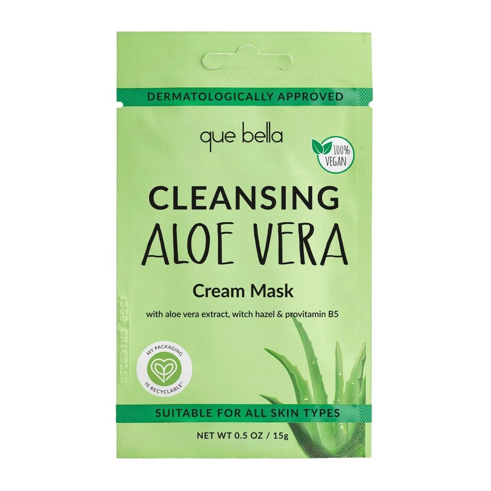 Que Bella Cleansing Aloe Vera Cream Mask - 0.5oz: Moisturizing, Deep Cleaning, Oil Control, Vegan