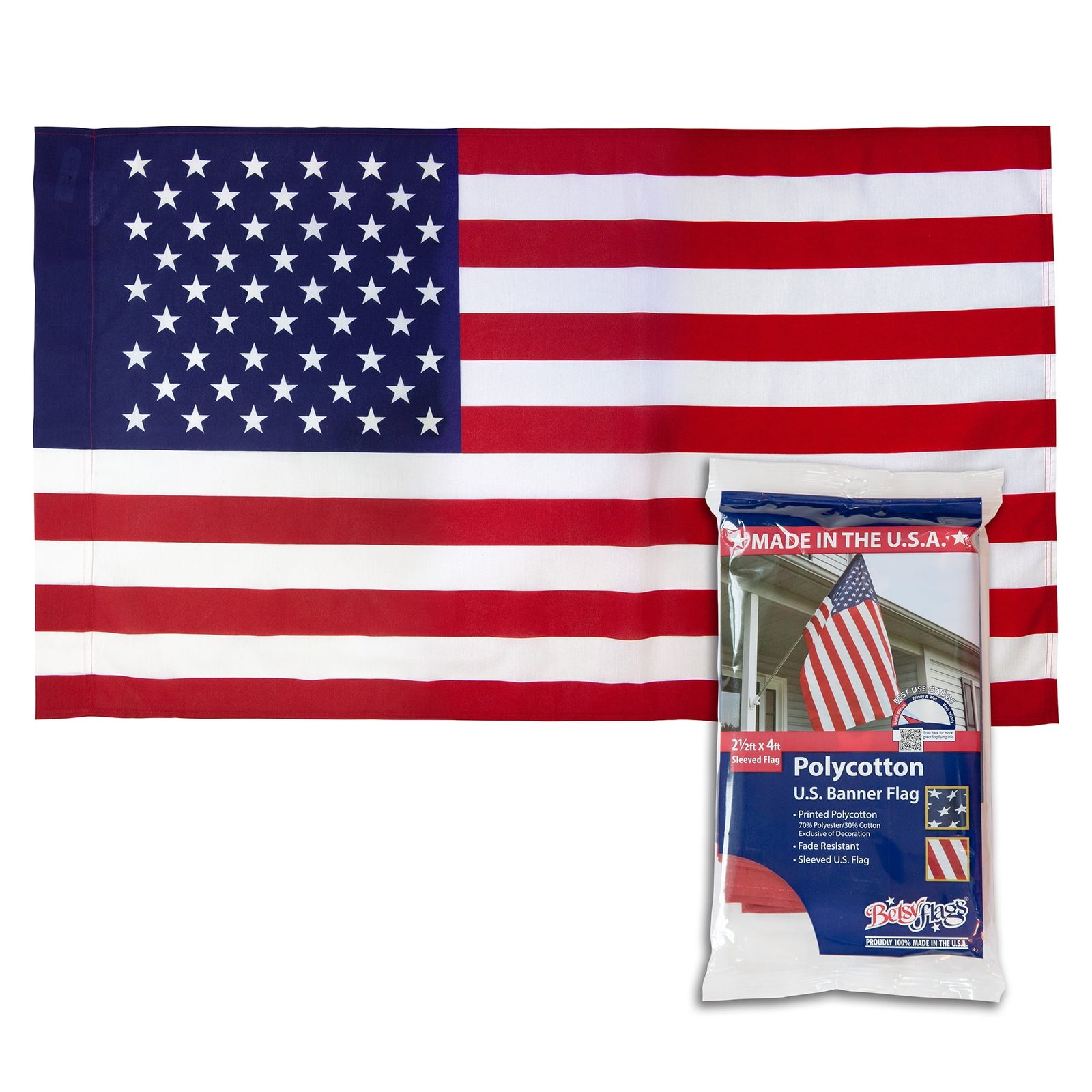 2.5 x 4 ft U.S. Flag, Polycotton with Sleeve