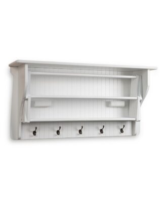 36" x 18" Wall Shelf with Collapsible Drying Rack and Hooks White - Danya B.: Space-Saving, Water-Resistant, Modern Design