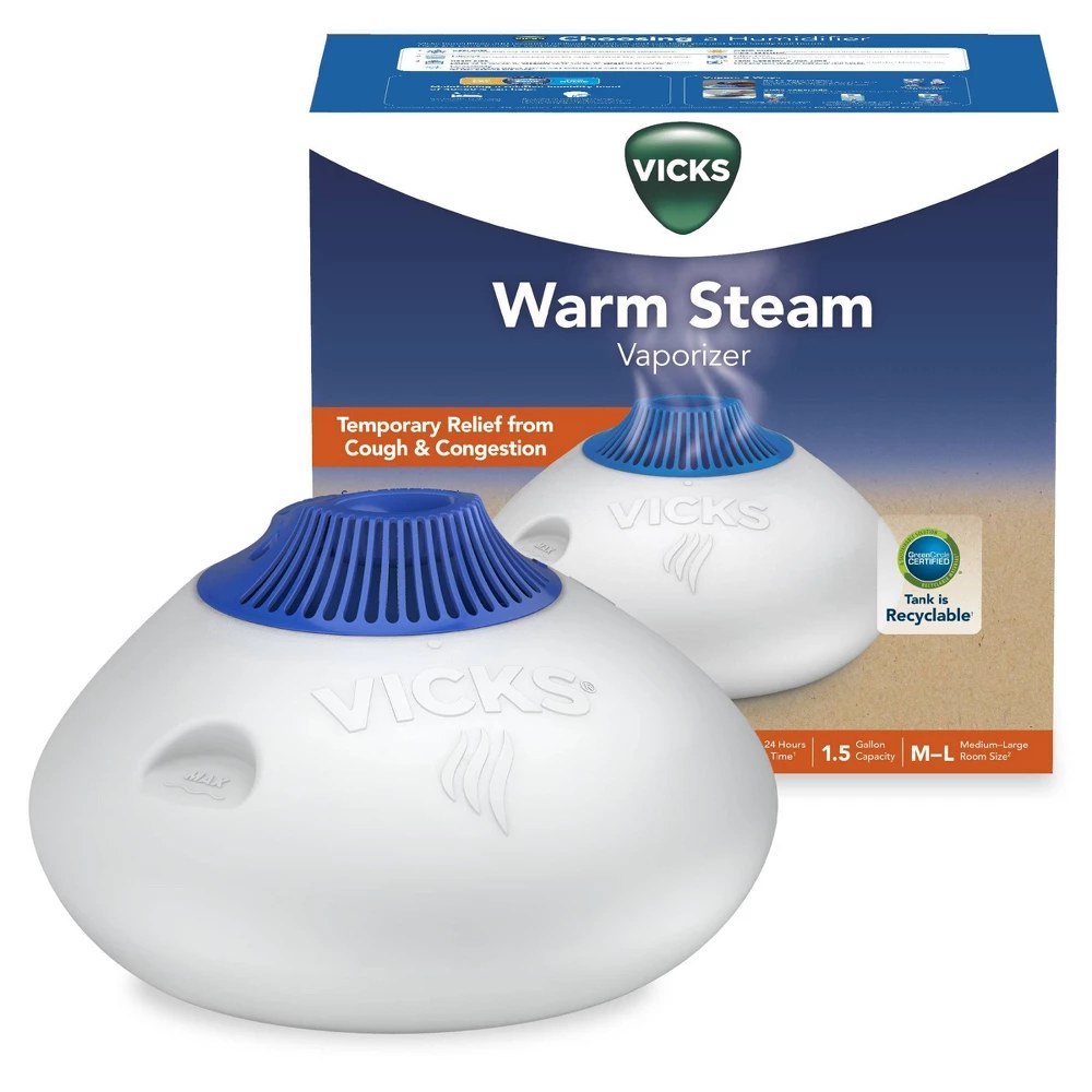 Vicks Warm Steam Vaporizer Humidifier with Night Light - 1.5gal - 600 sq ft - White