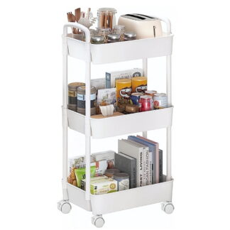 Gianna Utility Cart, Metal, 3‑Tier, Lockable Caster Wheels , 360° Rolling, Black