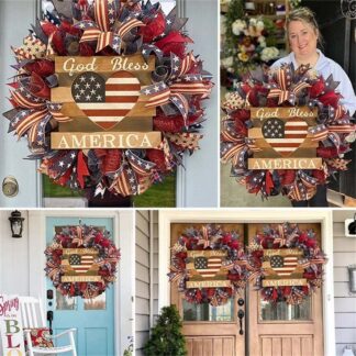 250th Anniversary Patriotic Wreath, Red White and Blue 4th of July Wreath for Front Door
