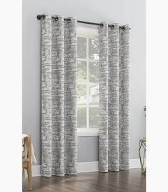 Sun Zero Parrish Distressed Grid Thermal Extreme 100% Blackout Grommet Curtain Panel In Grey