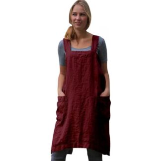 Vestitiy Dress For Women Plus Size Women Cotton Linen Pinafore Square Cross Apron Garden Work Pinafore Dress Red 3XL